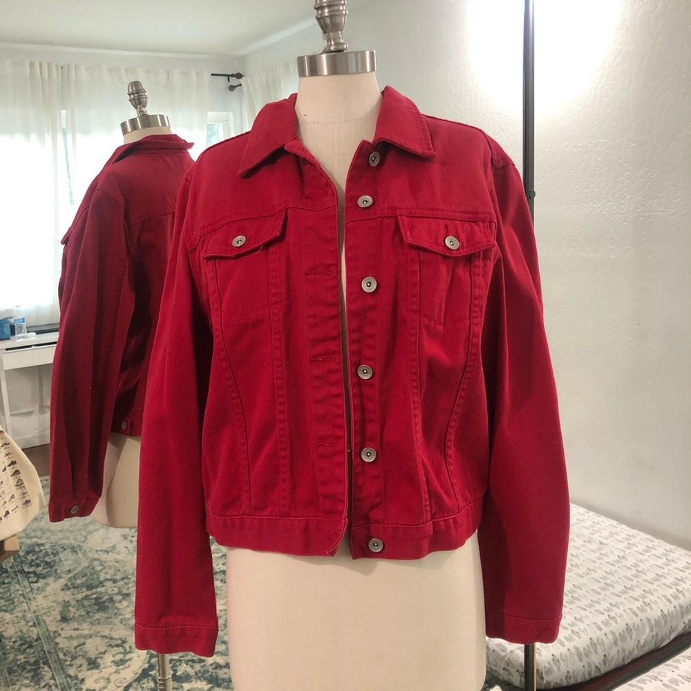 Red denim jacket